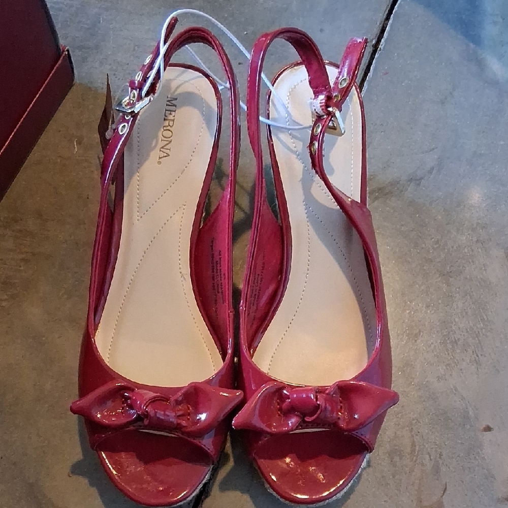 Merona Red Patent Leather wedges new with tags and box !